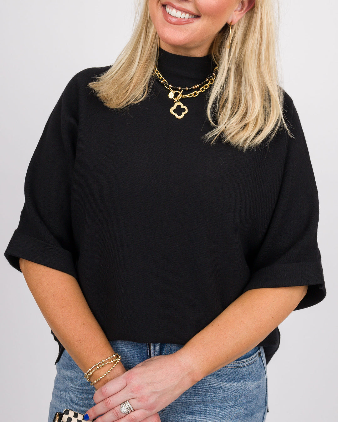 Danni Mock Neck Dolman Top - Black