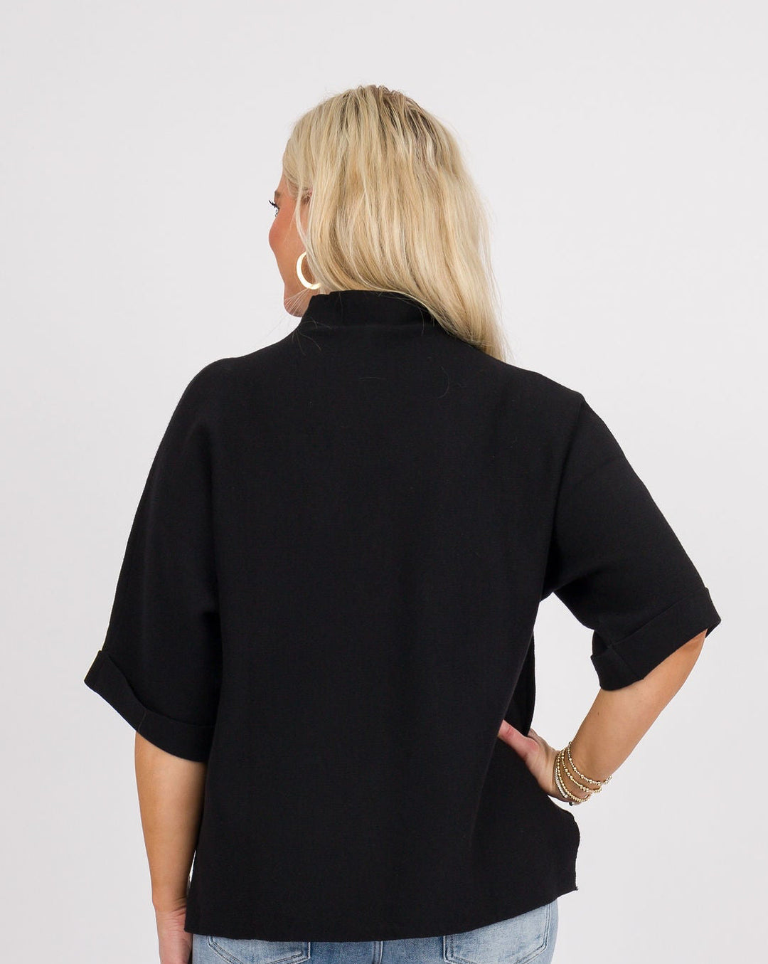 Danni Mock Neck Dolman Top - Black
