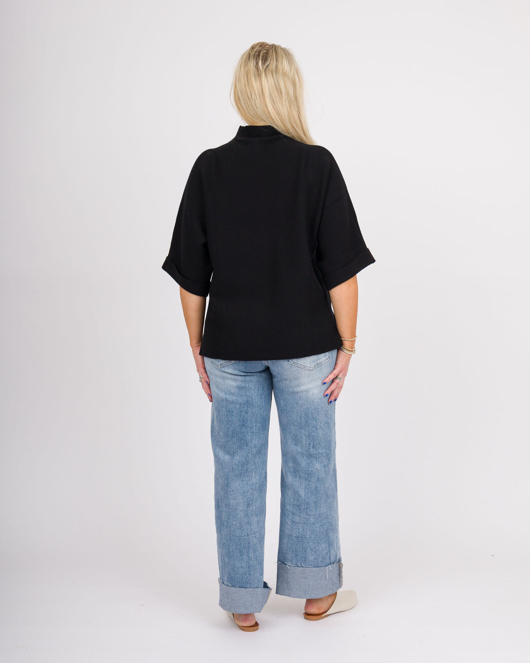 Danni Mock Neck Dolman Top - Black