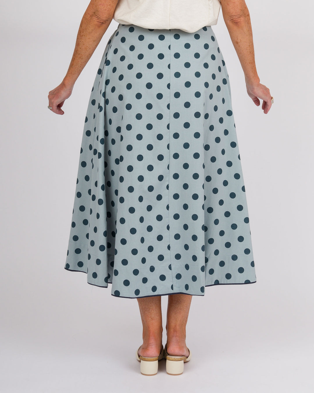 Polka Dot Maxi Skirt with Bow - Blue
