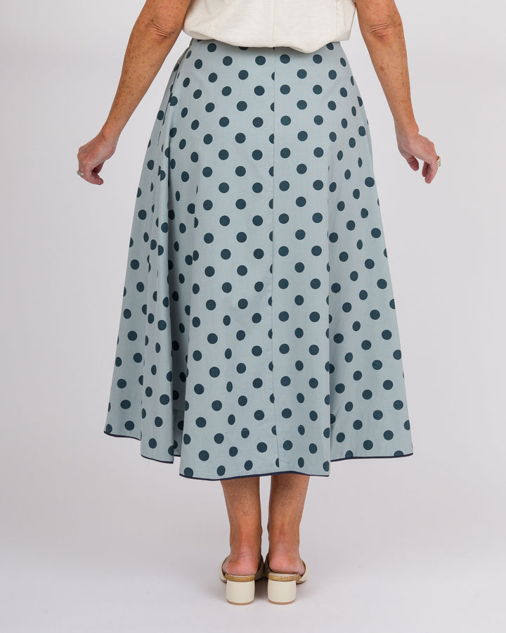 Polka Dot Maxi Skirt with Bow - Blue
