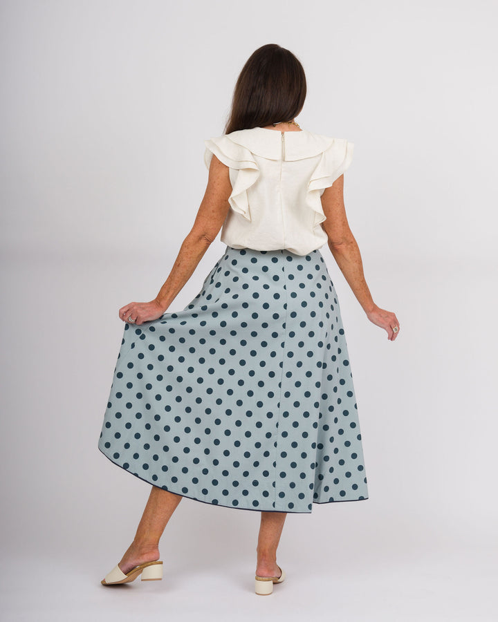 Polka Dot Maxi Skirt with Bow - Blue