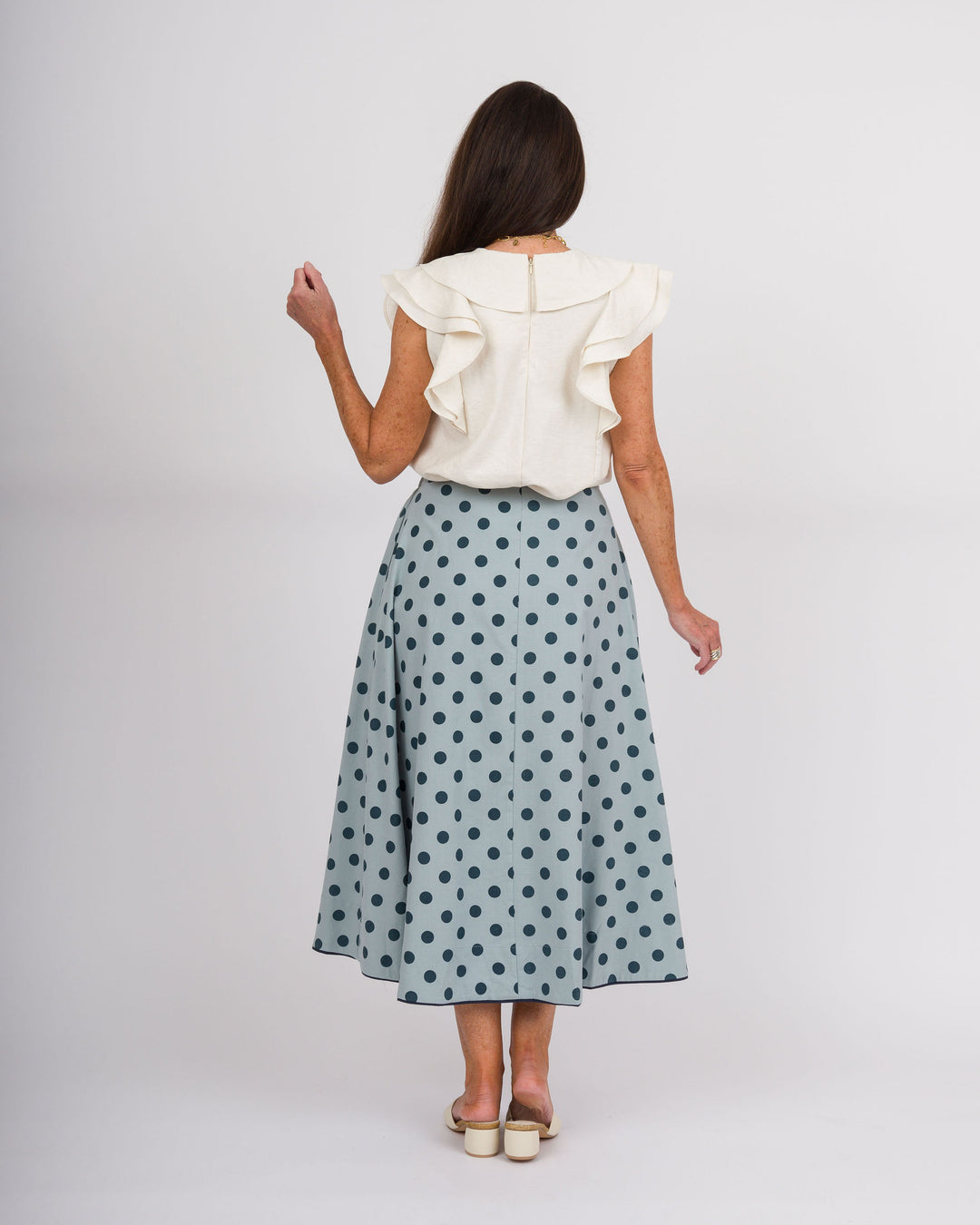 Polka Dot Maxi Skirt with Bow - Blue