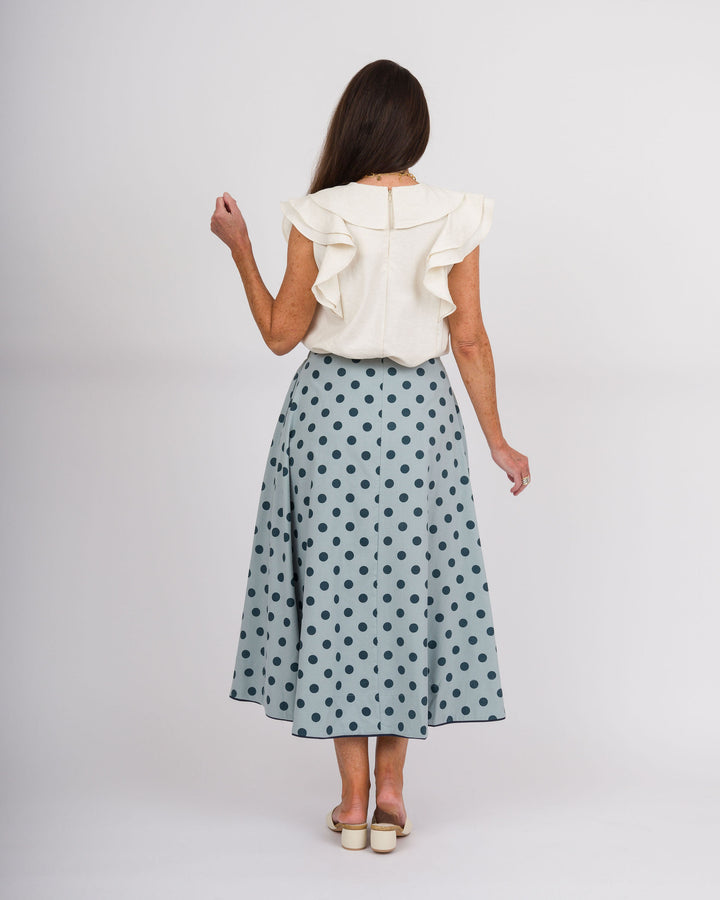 Polka Dot Maxi Skirt with Bow - Blue