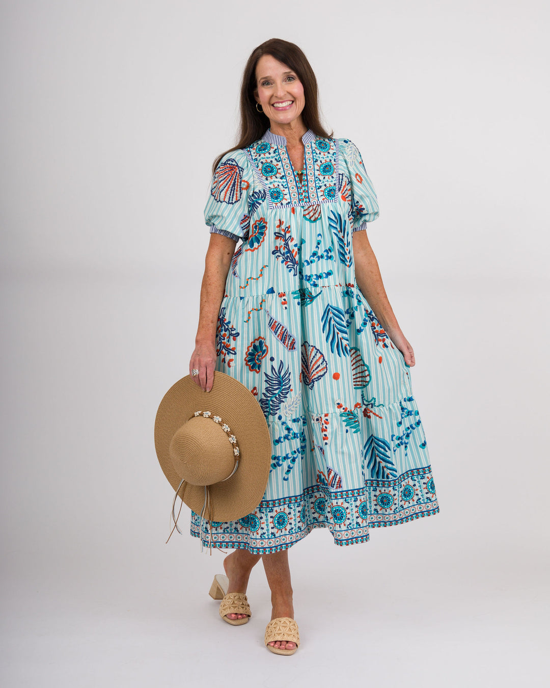 Blue Striped Aquatic Print Dress