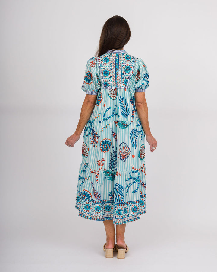 Blue Striped Aquatic Print Dress