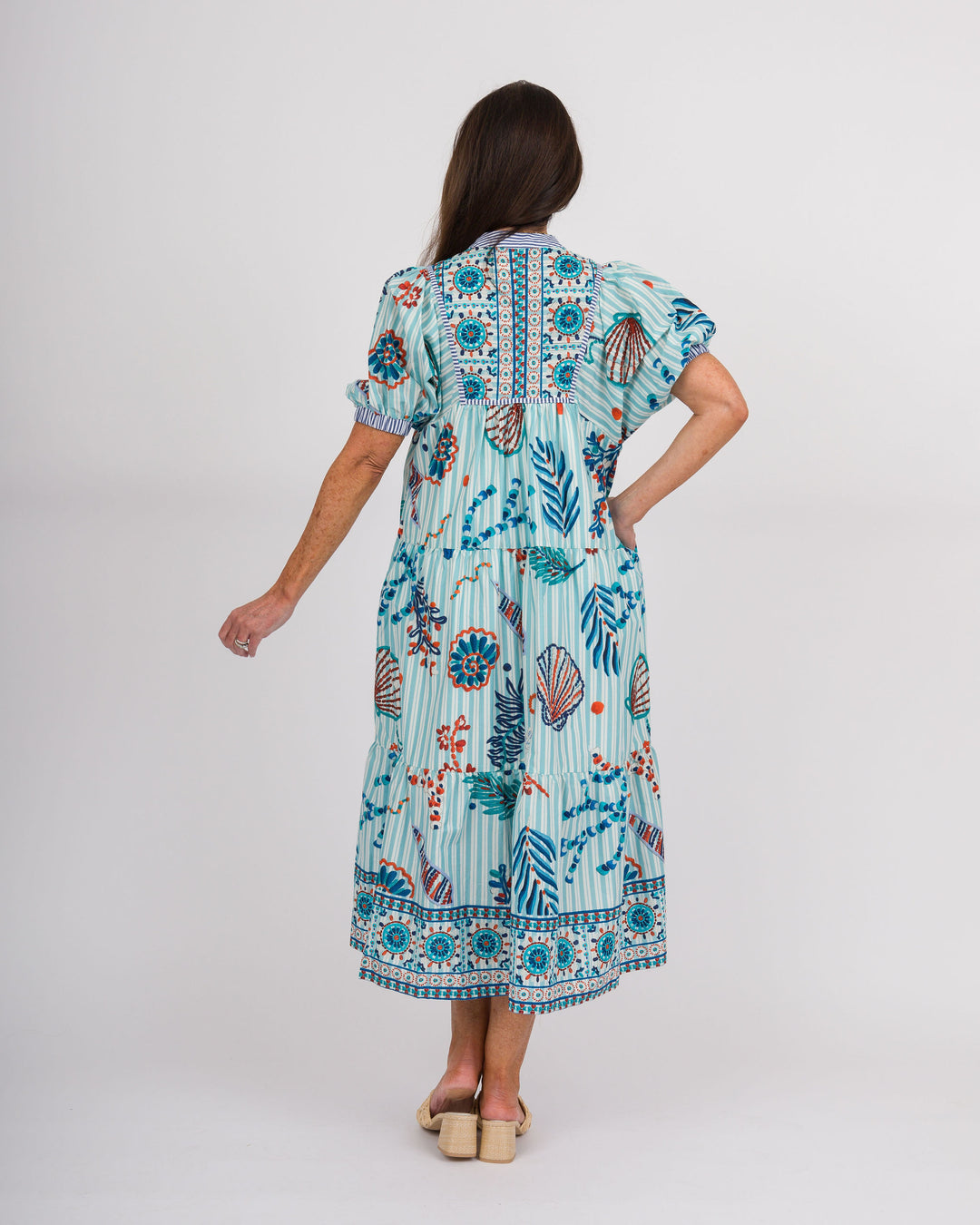 Blue Striped Aquatic Print Dress