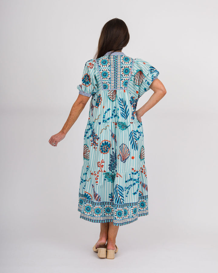 Blue Striped Aquatic Print Dress