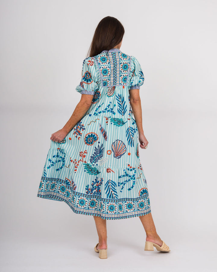 Blue Striped Aquatic Print Dress