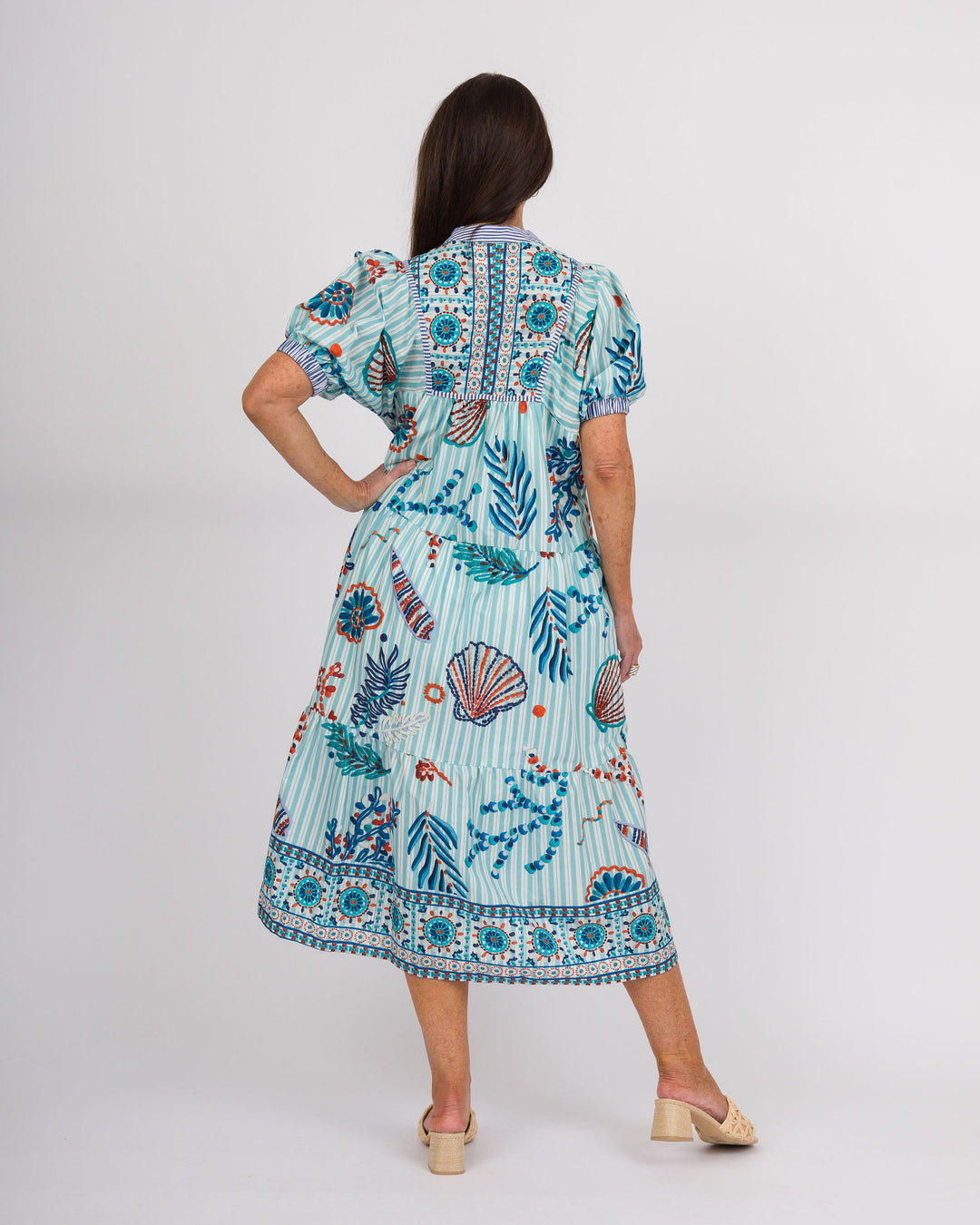 Blue Striped Aquatic Print Dress