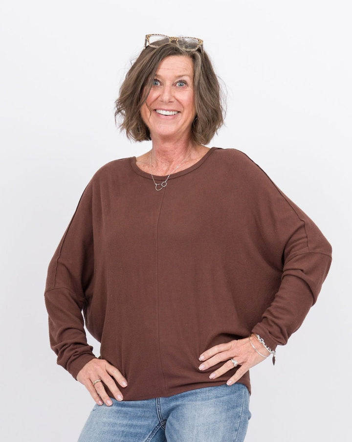 Cozy Butter Knit Dolman- Chocolate