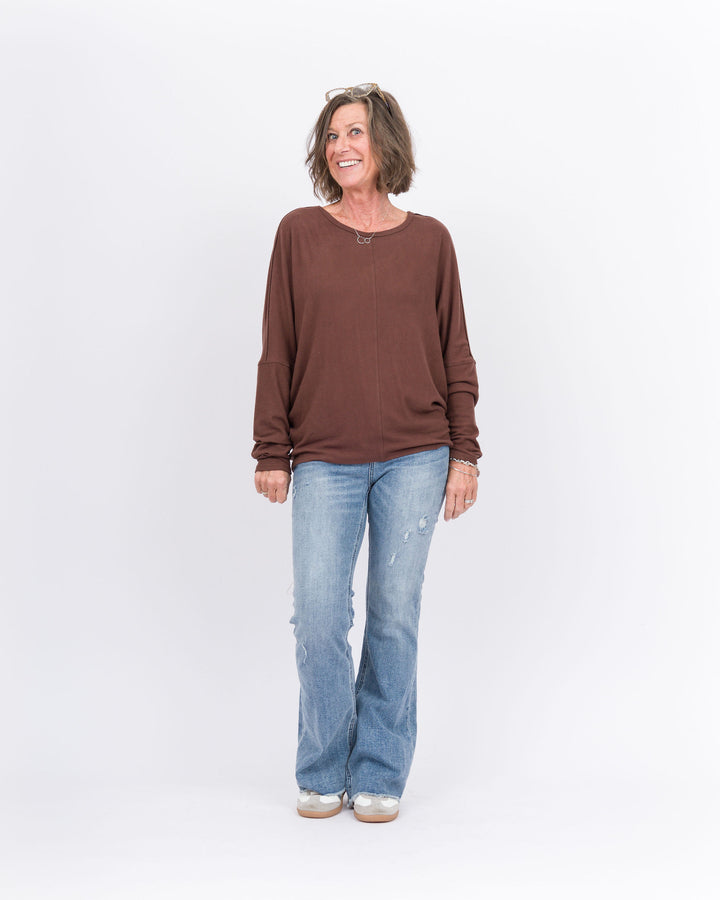 Cozy Butter Knit Dolman- Chocolate