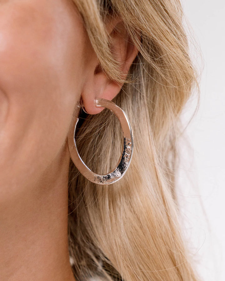 Susan Shaw Hammered Hoop Earrings - Medium - Silver