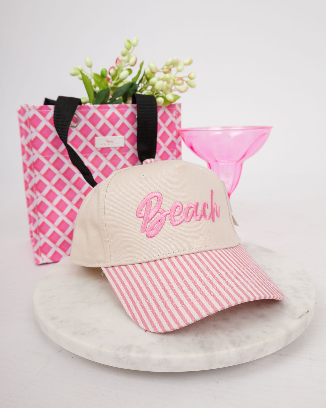 Pink Striped Beach Trucker Hat