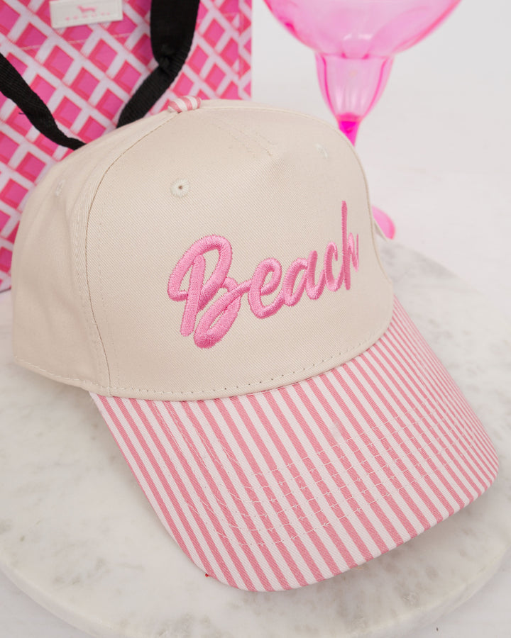 Pink Striped Beach Trucker Hat