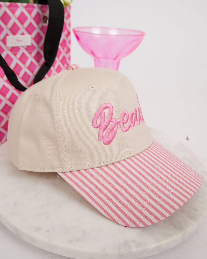 Pink Striped Beach Trucker Hat