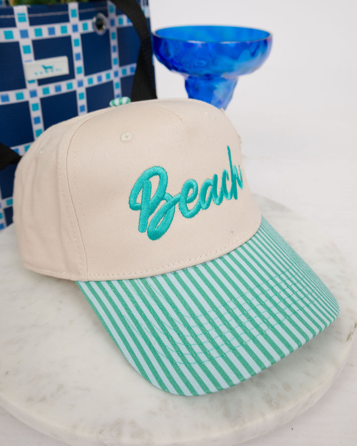 Aqua Striped Beach Trucker Hat