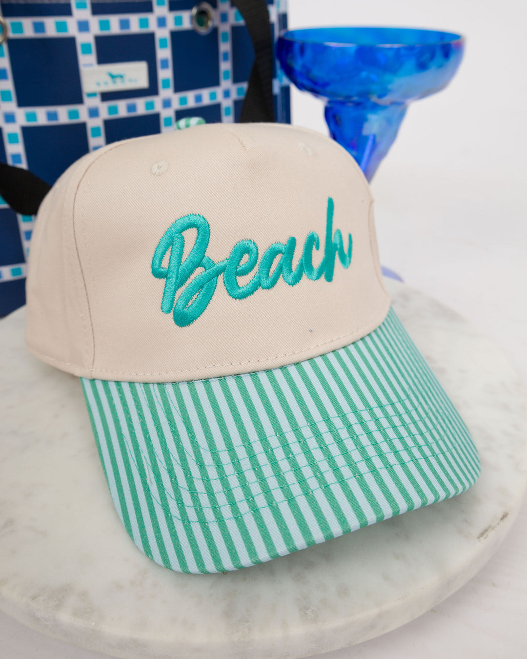 Aqua Striped Beach Trucker Hat