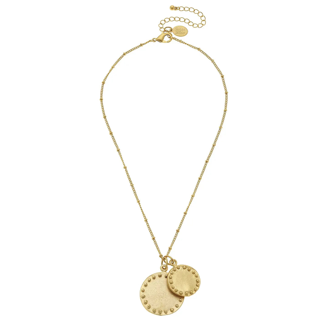 Susan Shaw Double Circle with Dots - Chain Necklace - Gold