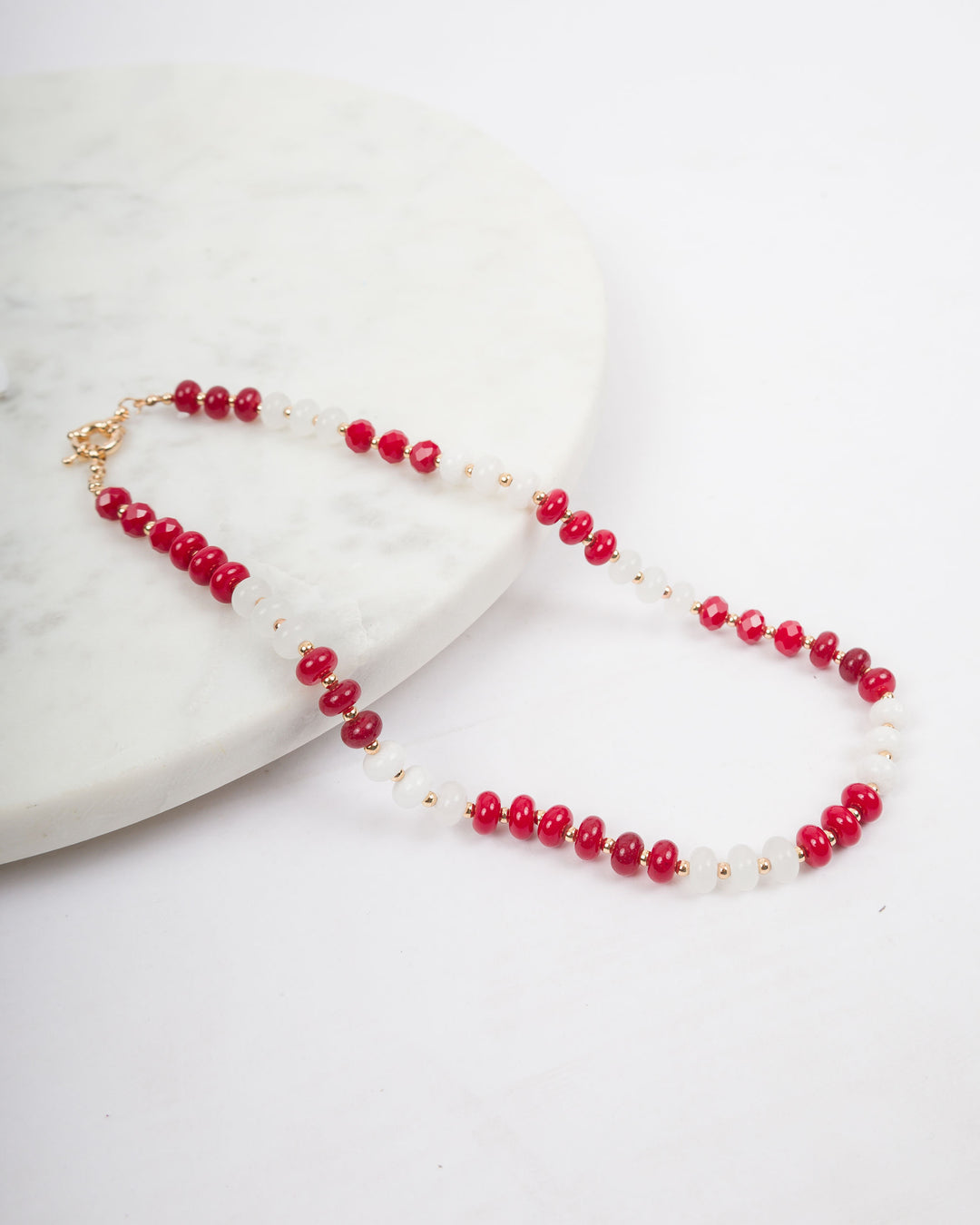 Beaded Necklace - Red and White