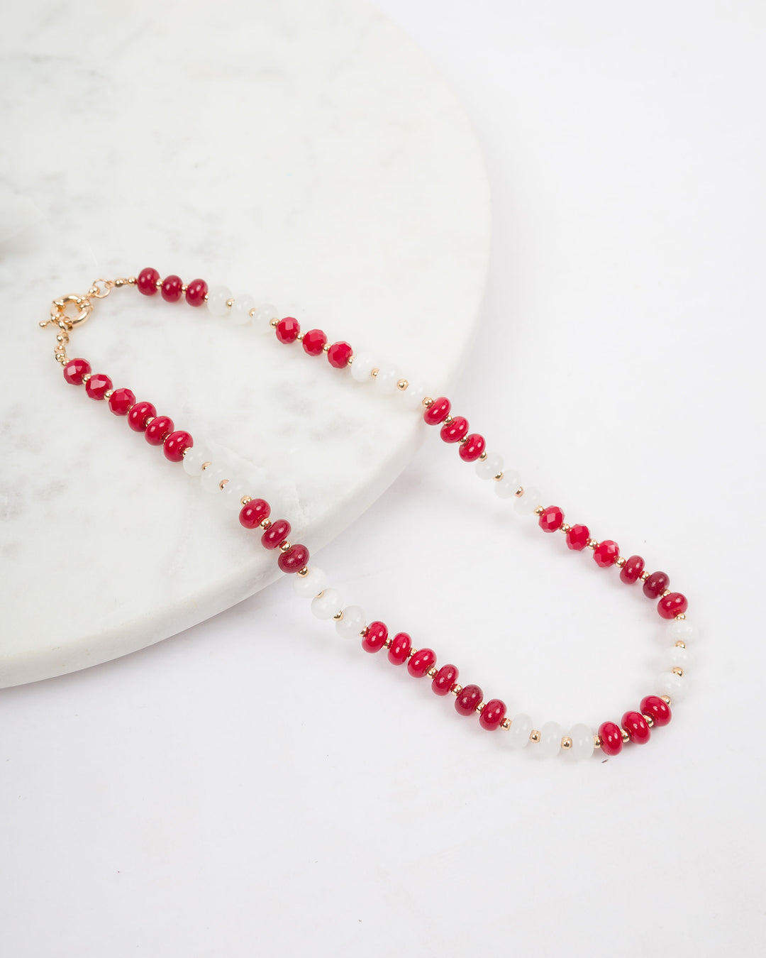 Beaded Necklace - Red and White