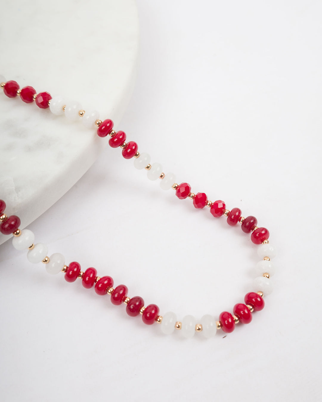 Beaded Necklace - Red and White