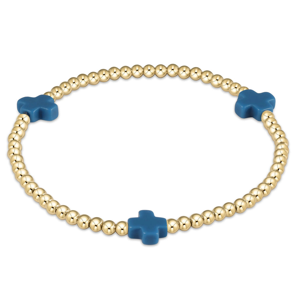 enewton Signature Cross 3mm Gold Bead with Cobalt Cross Bracelet