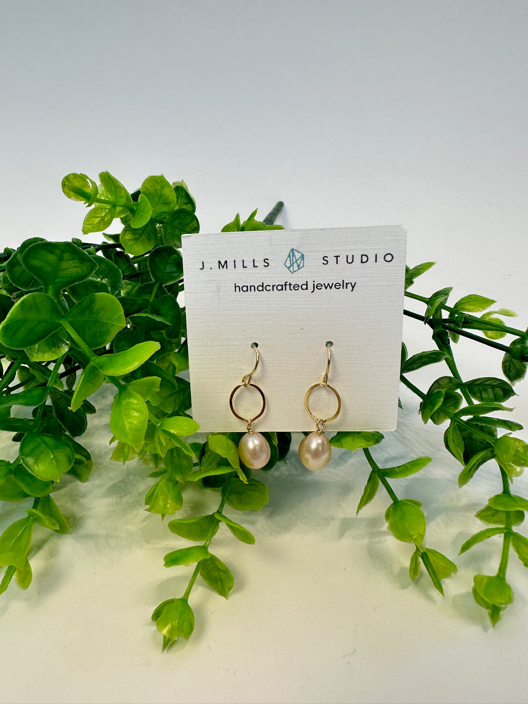 J. Mills Studio Gold Large Pink Rice Pearl Drop Earrings
