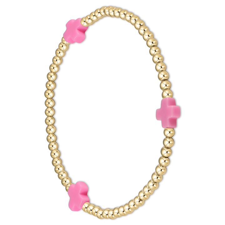 enewton Signature Cross 3mm Gold Bead With Bright Pink Cross Bracelet
