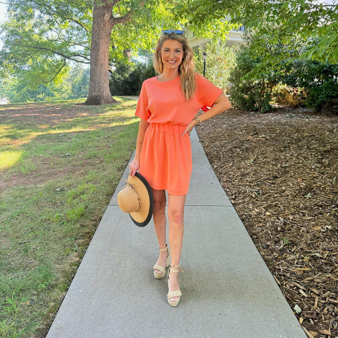 Spanx Aire Cinched T-Shirt Dress-Sunset Peach