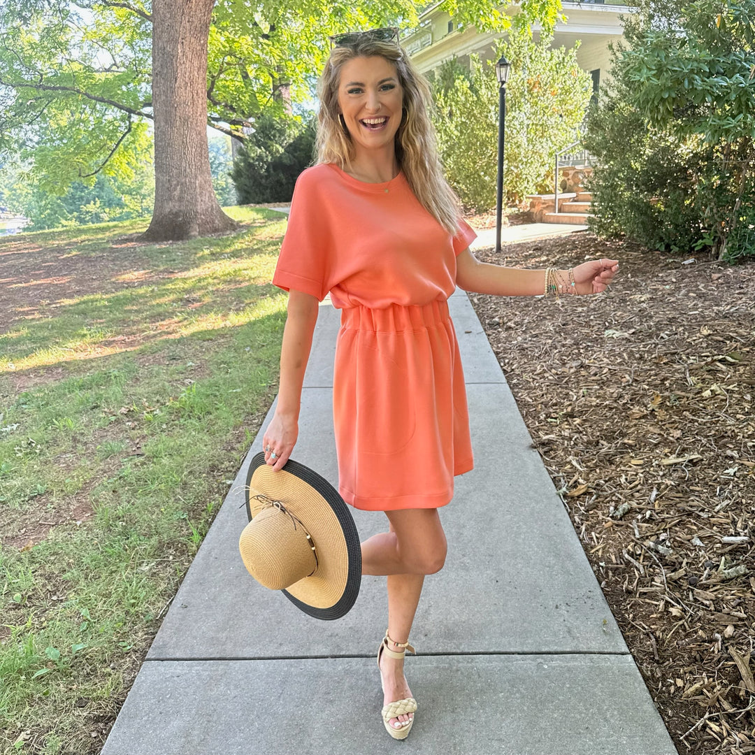 Spanx Aire Cinched T-Shirt Dress-Sunset Peach