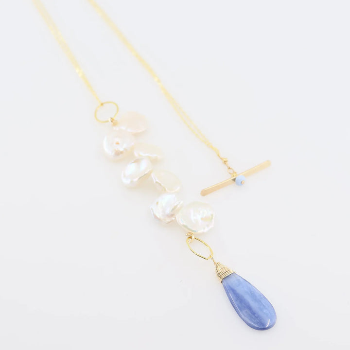 J.Mills Keishi Pearl Cluster, Blue Opal and Toggle Necklace