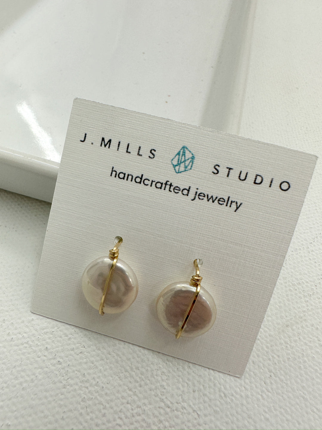 J.Mills Studio-Stud Earrings with Coin Pearl Gold Wire