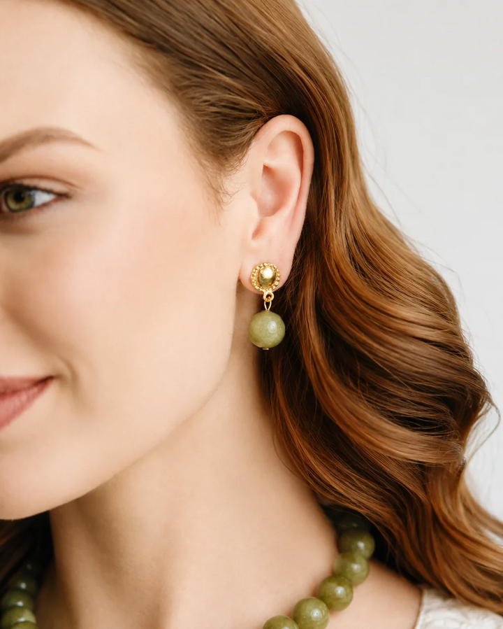 Susan Shaw Matcha Green Quartz Drop Earrings