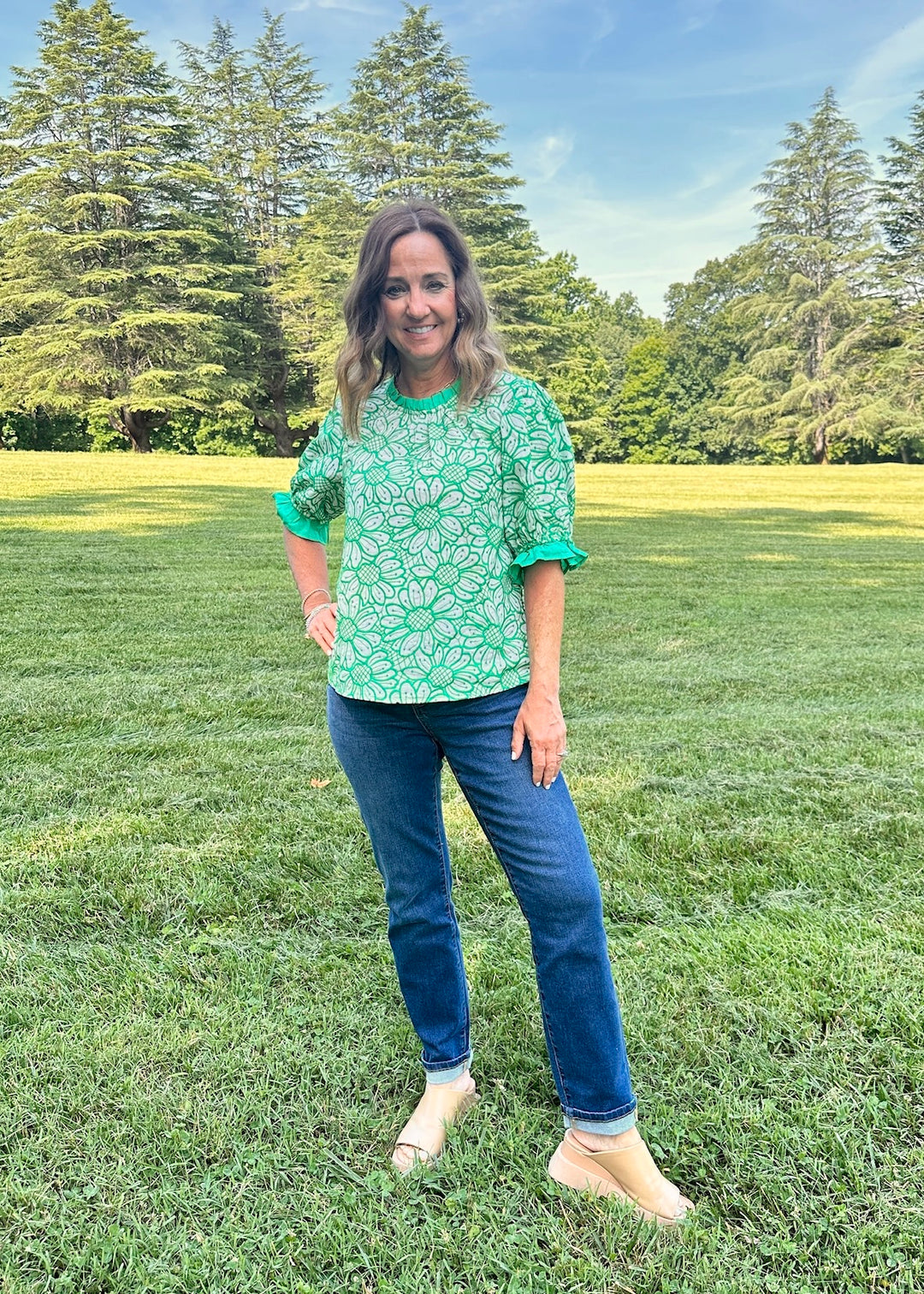 Sadie Embroidered Top-Green