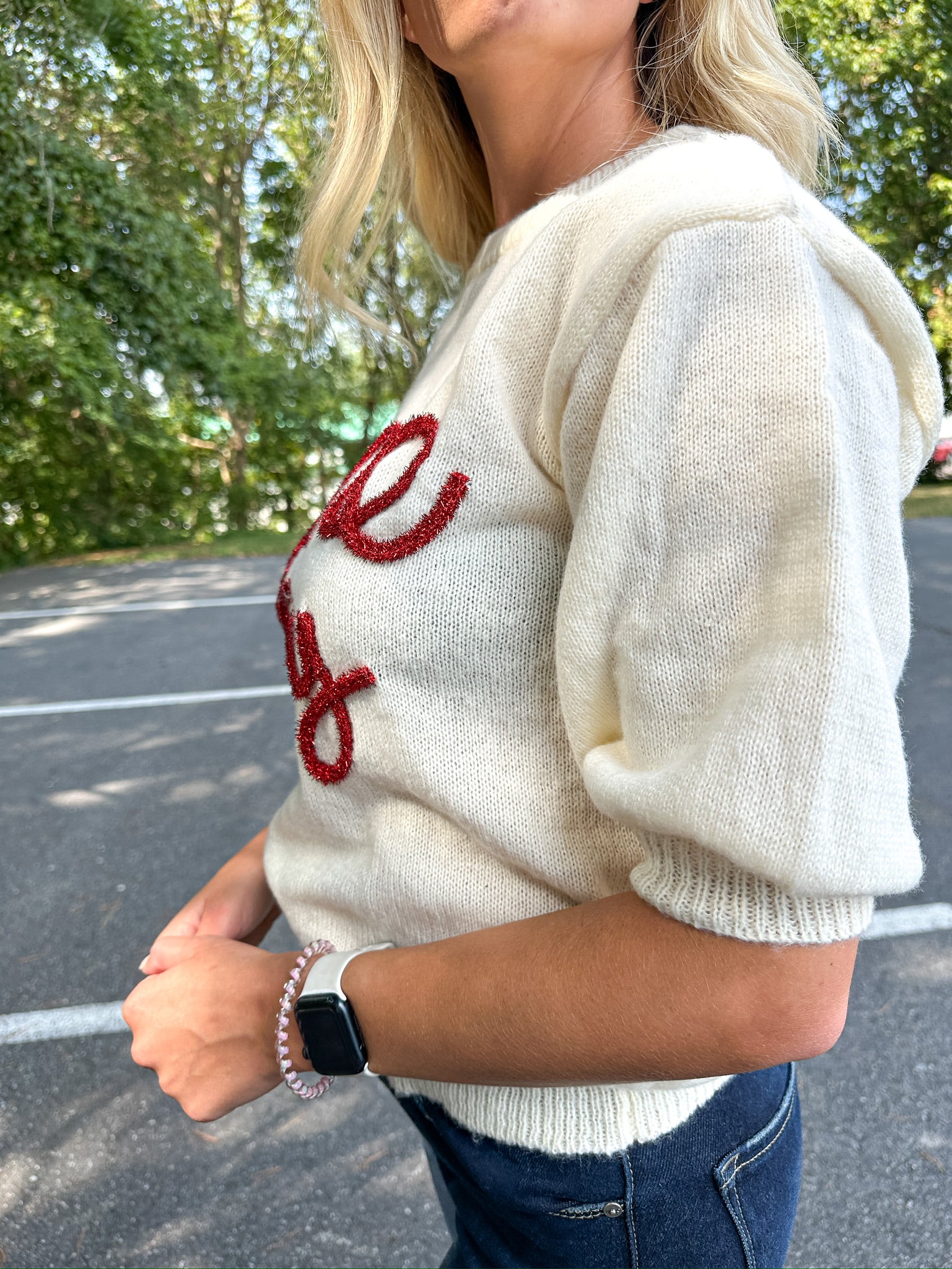 Game Day Sweater Ivory/Red