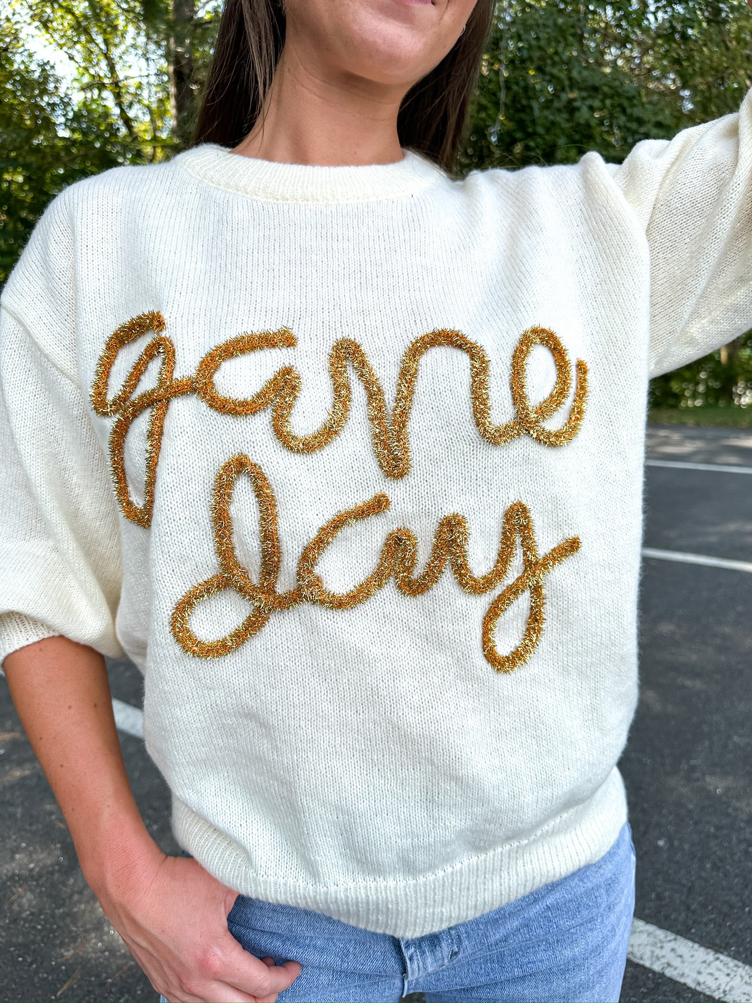 Game Day Sweater Ivory/Gold