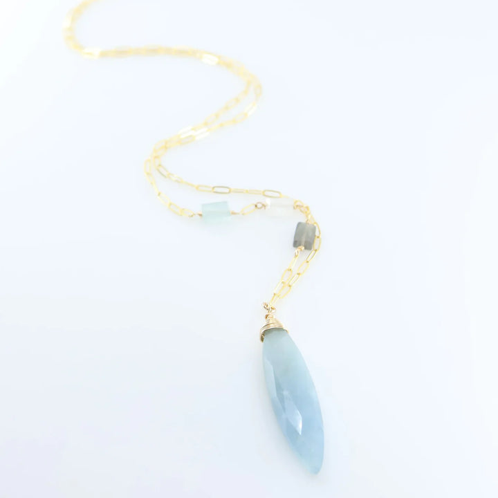 J.Mills Studio Milky Aquamarine Marquis Cut Gemstone Necklace with Asymmetrical Gemstone Accent