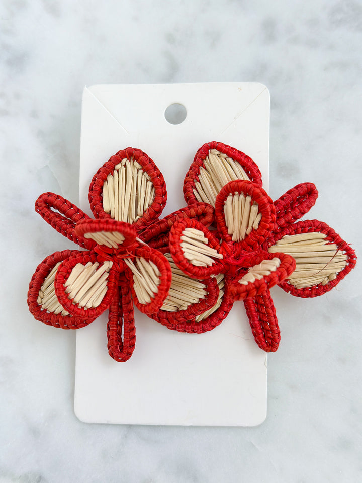 Handmade Natural Palm Earrings Flower with Burgundy