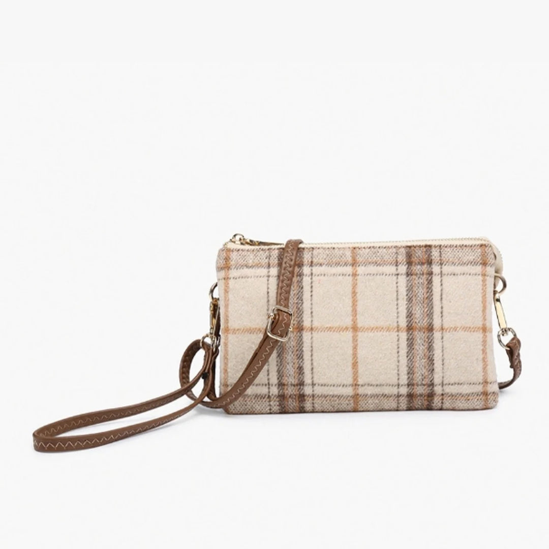 Riley Vegan Crossbody - Plaid Beige