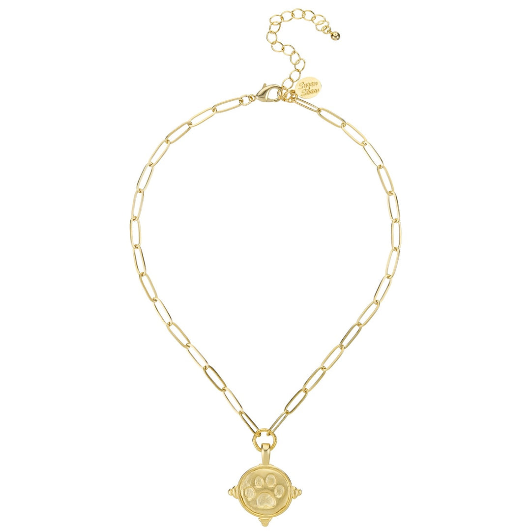 Susan Shaw Gold Paw Print Medium Paperclip Necklace