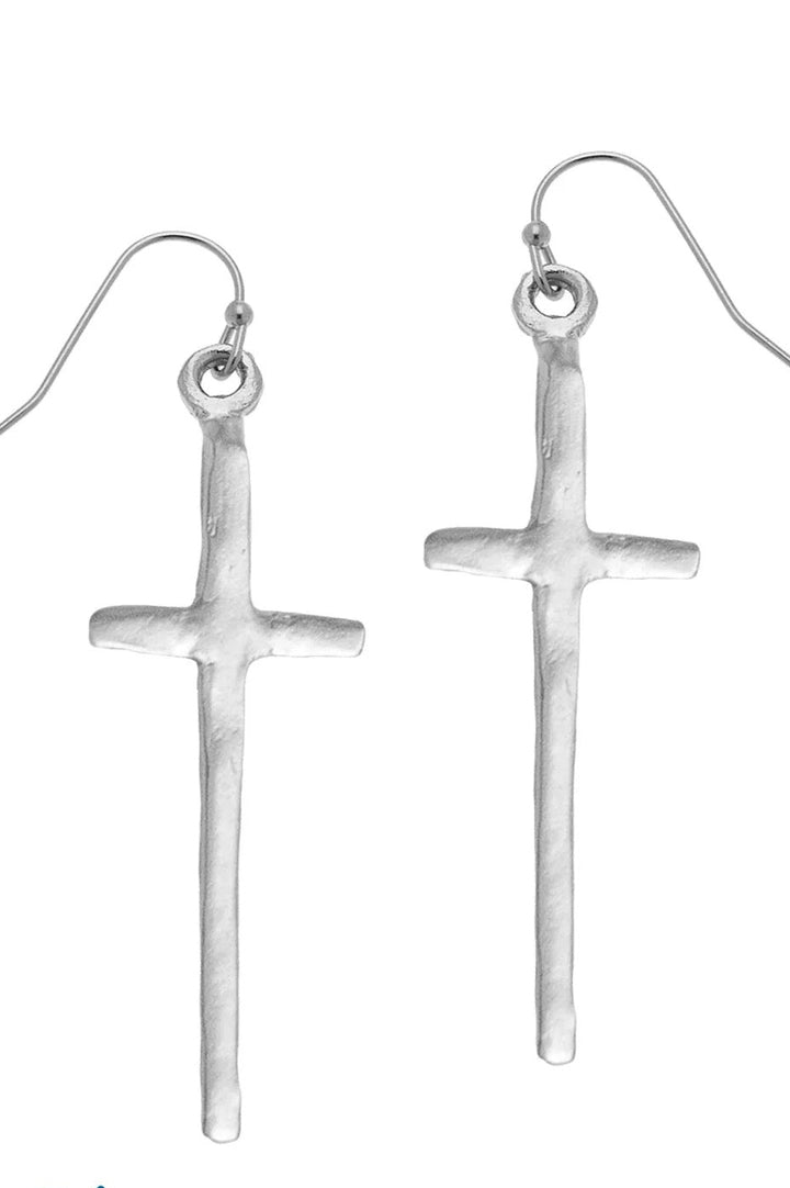 Susan Shaw Tall Cross Earrings - Silver