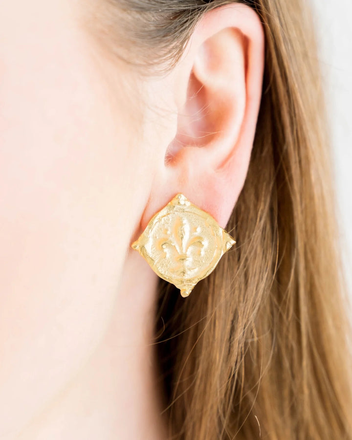 Susan Shaw Susan Shaw Handmade Fleur De Lis Intaglio Studs - Gold