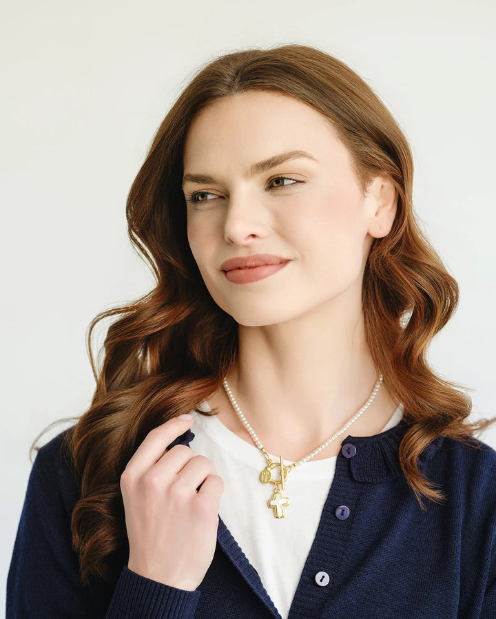 Susan Shaw Small Mother of Pearl Cross Katie Necklace