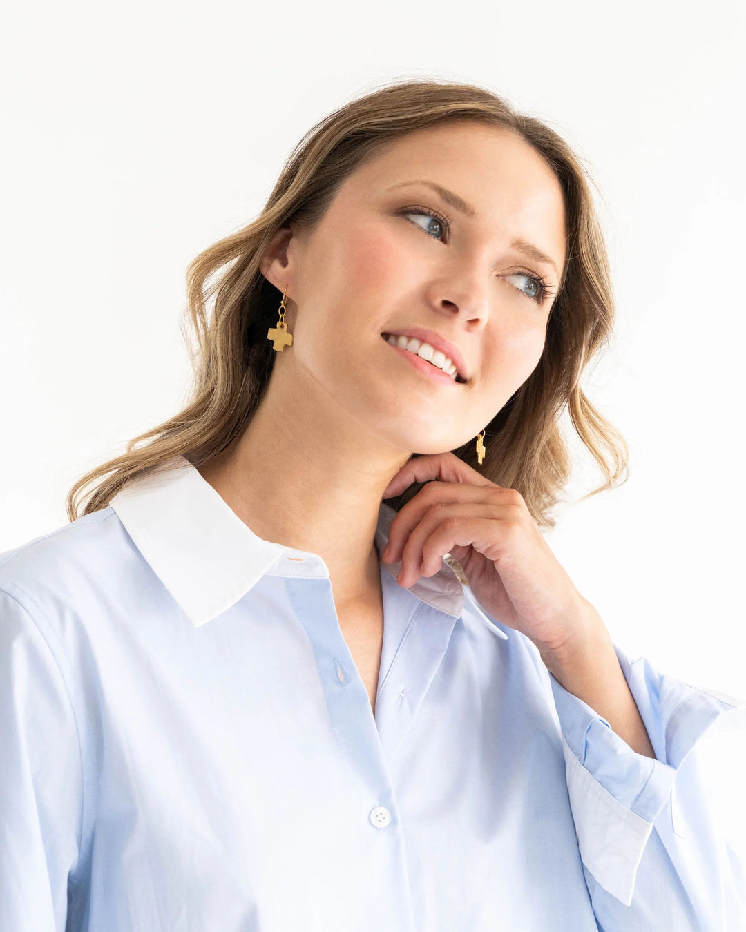 Susan Shaw Mini Square Cross Earrings - Gold