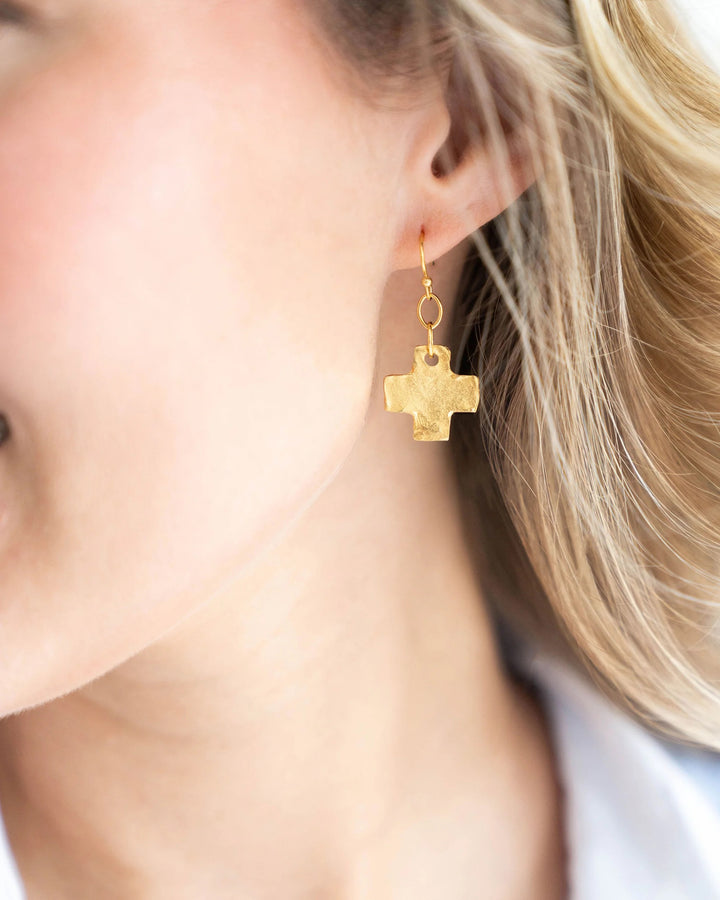 Susan Shaw Mini Square Cross Earrings - Gold