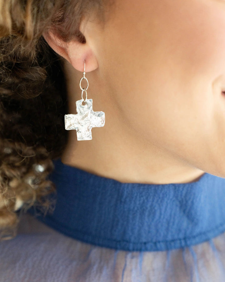Susan Shaw Square Cross Earrings - Silver