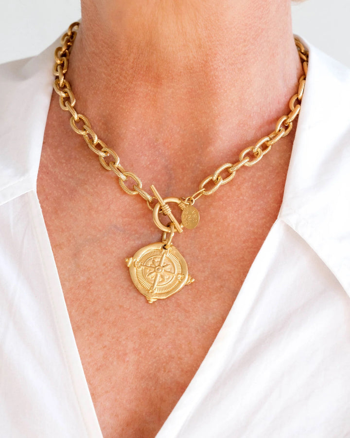Susan Shaw Compass Toggle Necklace - Gold