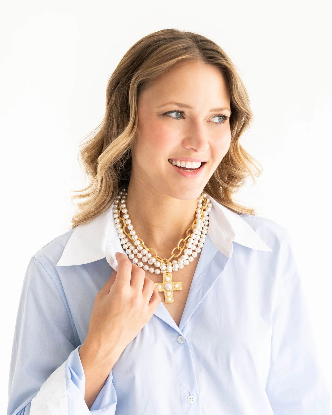 Susan Shaw Pearl Cross Multi-Strand Necklace
