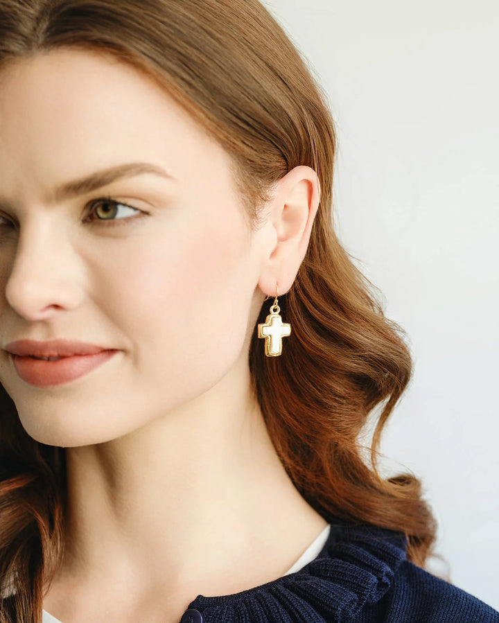 Susan Shaw Small Mother of Pearl Cross Earrings